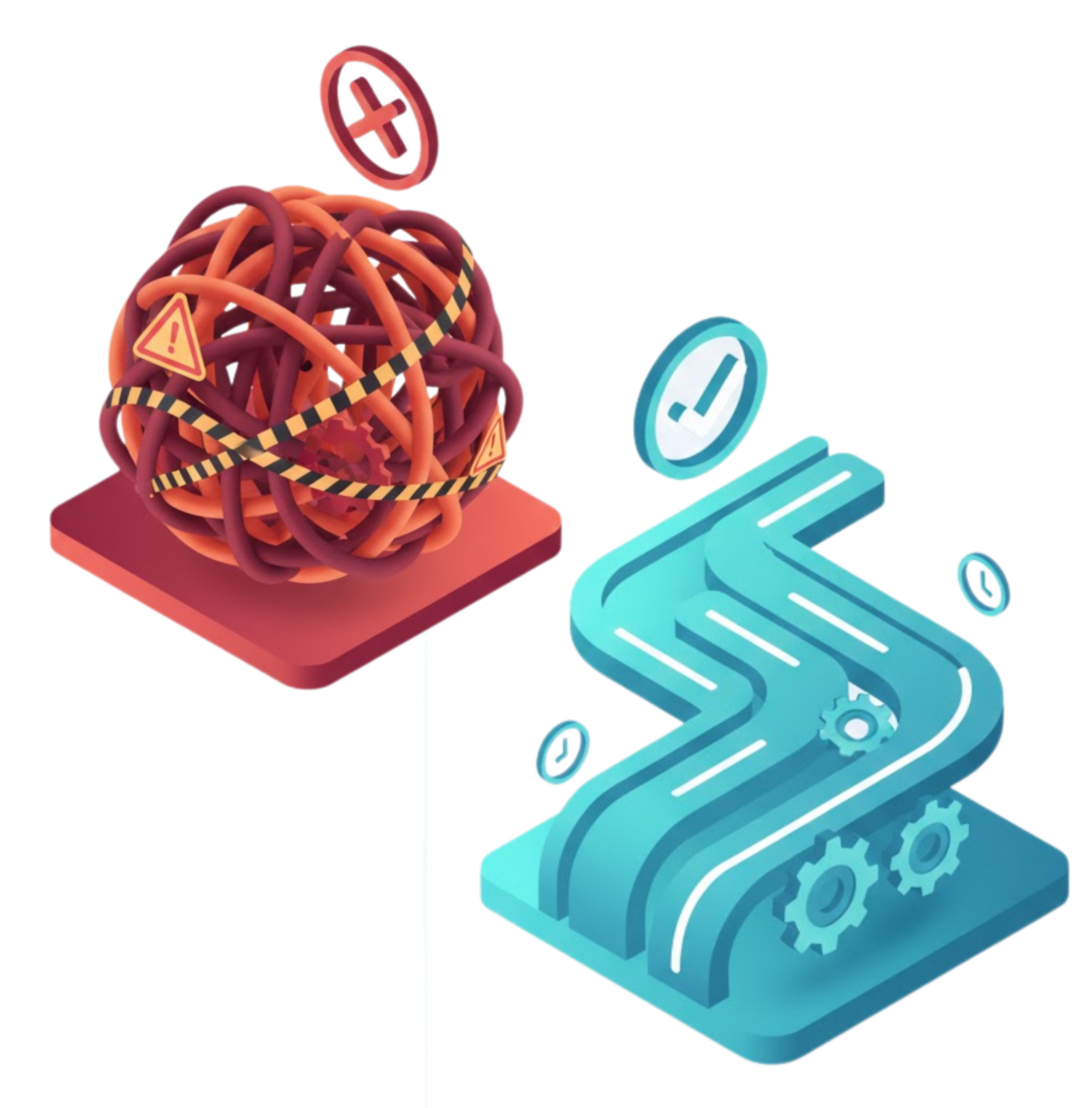 Isometric view of four interconnected data servers with glowing blue interfaces and various icons.