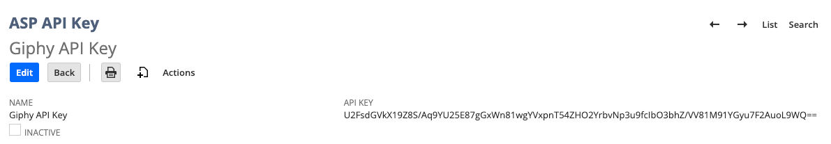 An API key titled “AOL API Key”.  API key details, with a “Paste” button, and other options.