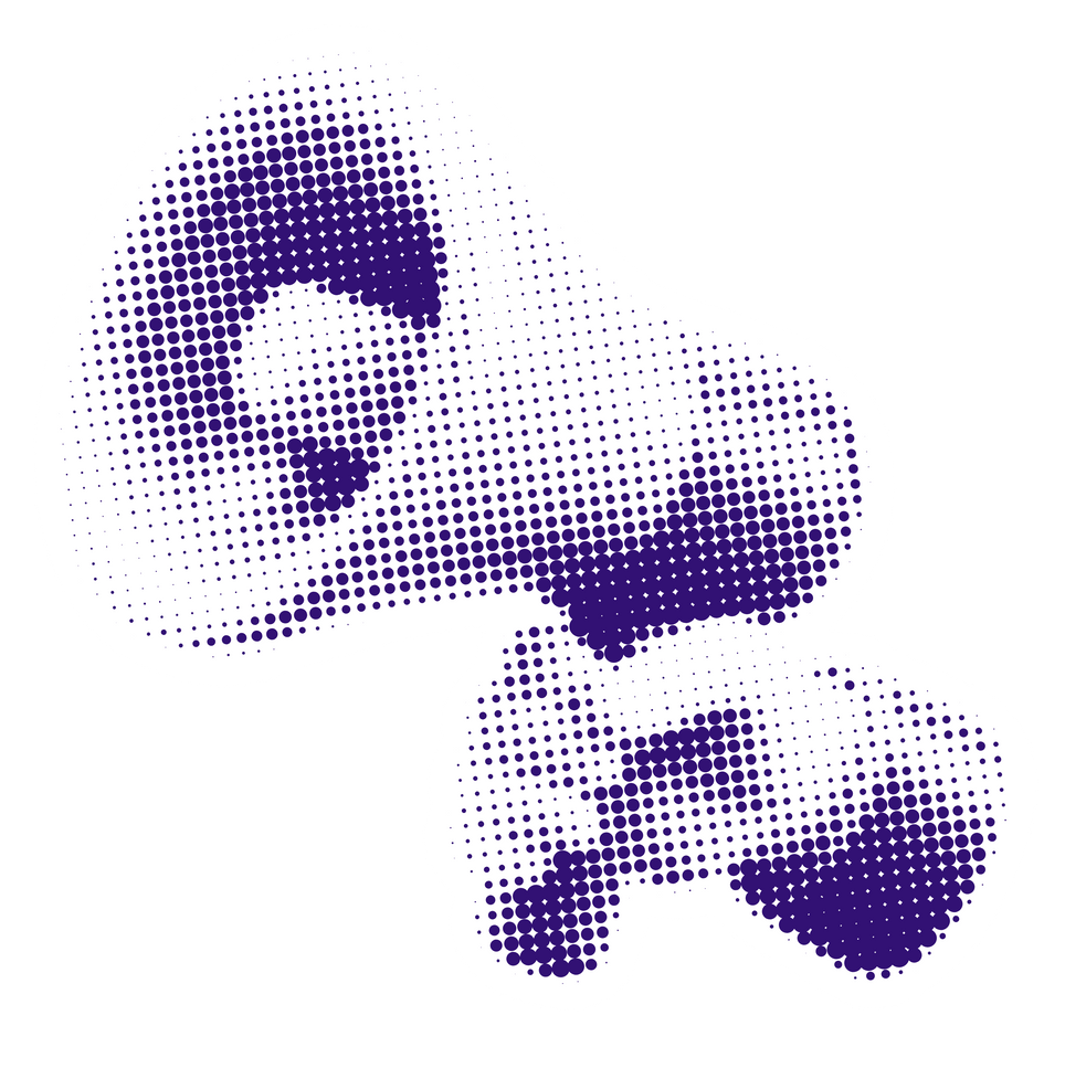 Two purple megaphone graphic, emitting sound waves.