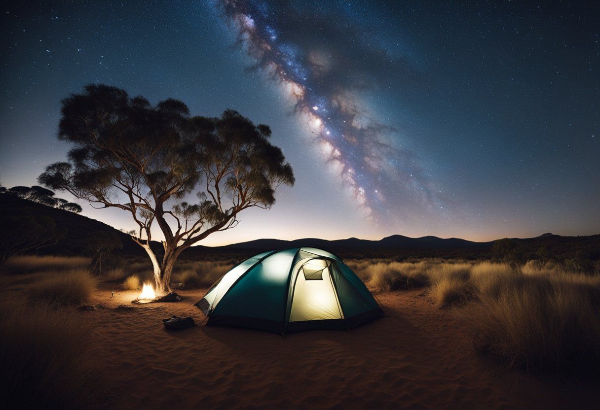 Camping in the countryside at night