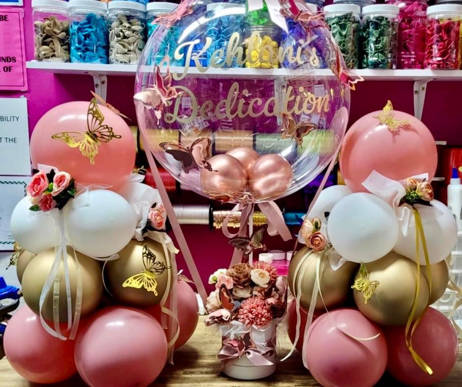Pink and Gold Balloon Arrangements for a Dedication Ceremony — Creative Events Innisfail in Innisfail, QLD