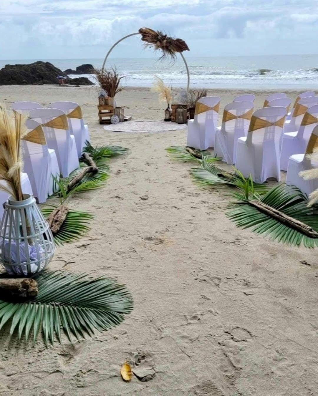 Beach Wedding Setup With Chairs, an Arch, and Decorations — Creative Events Innisfail in Innisfail, QLD