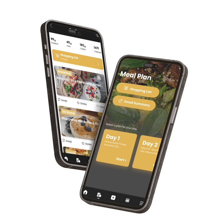 A bunch of phones with pictures of food on them. Mo Muscle Factory