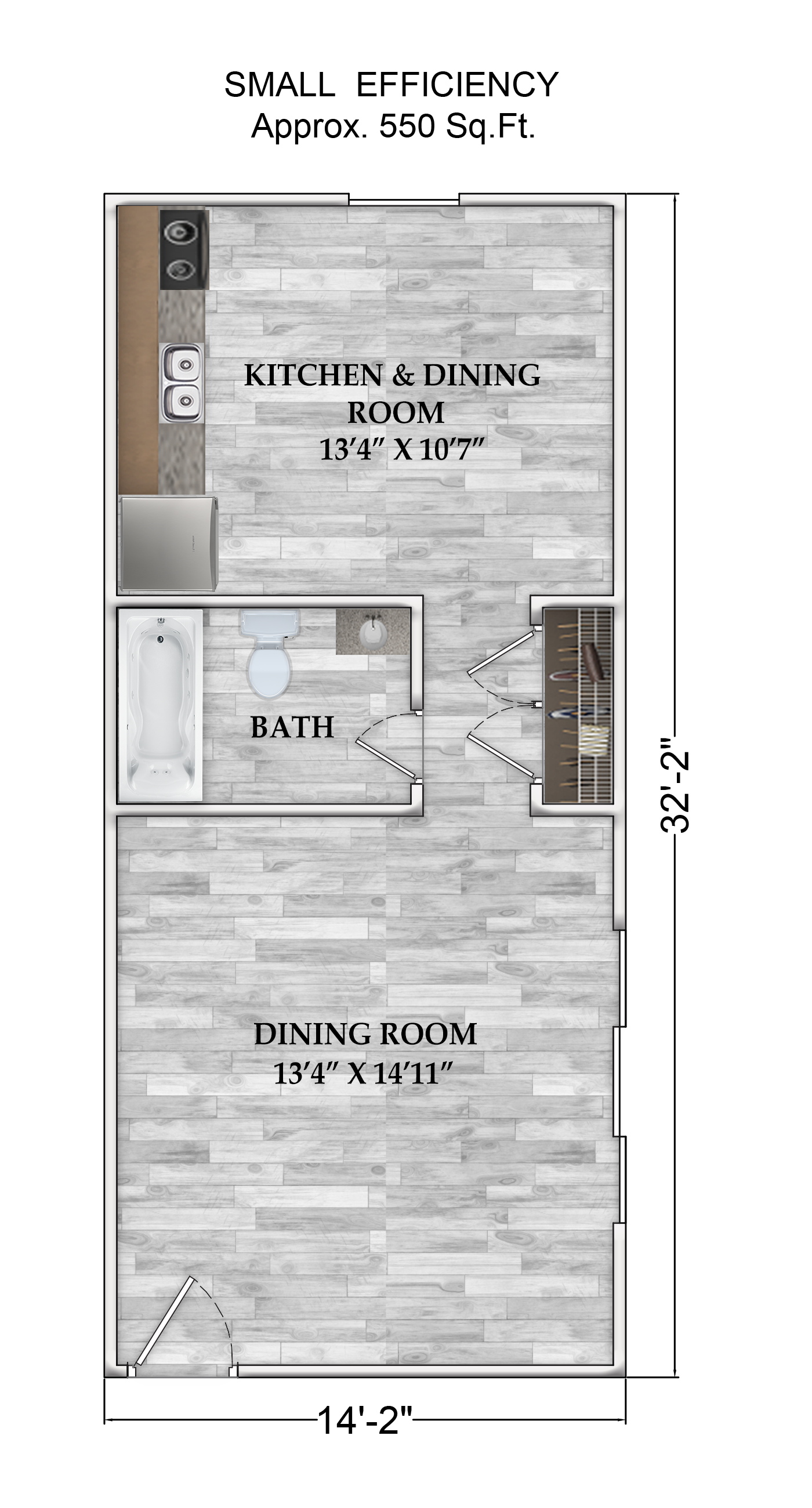 a floor plan of a small apartment with a kitchen and dining room  Located in little Armadillo 