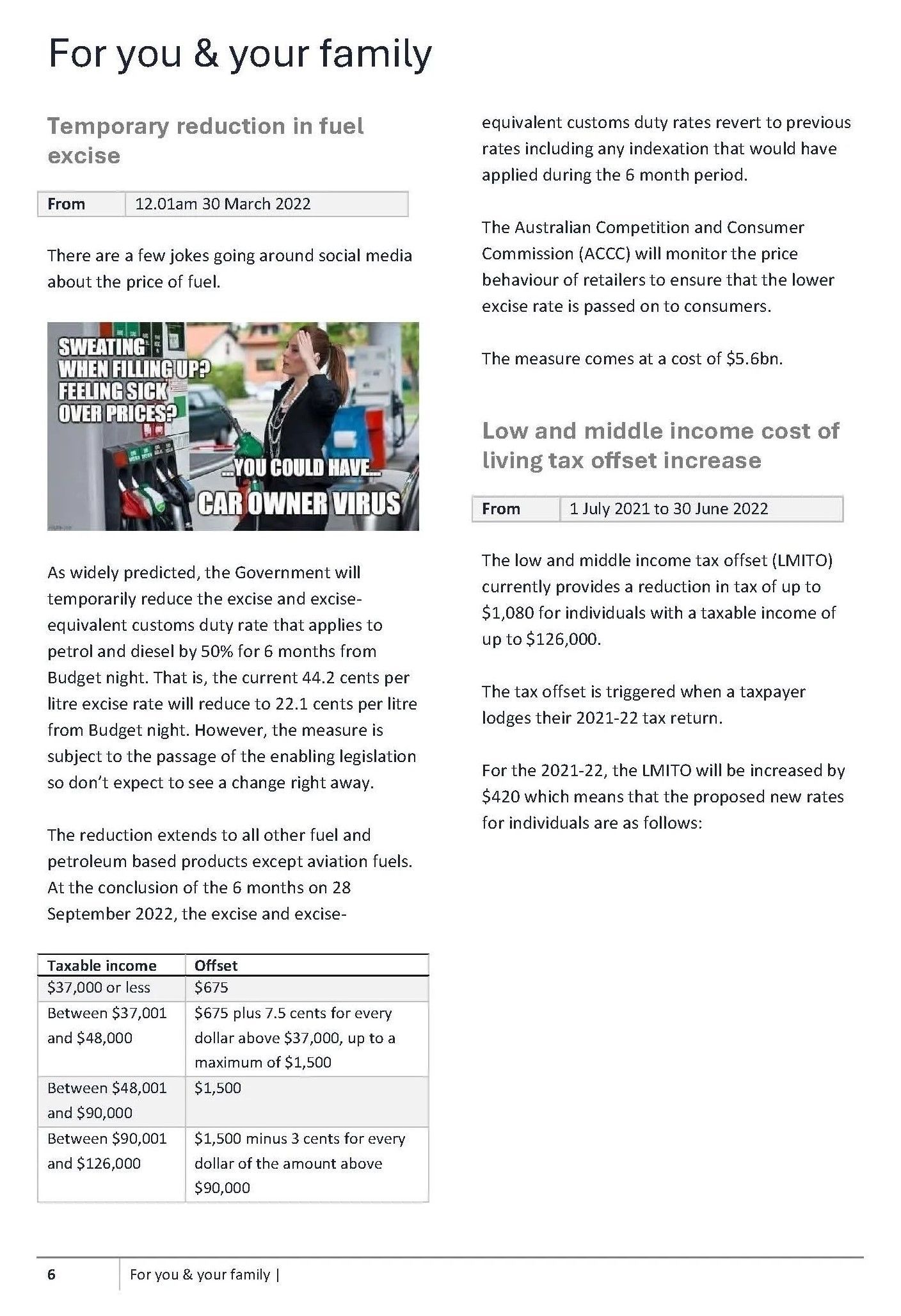 Document On Fuel Excise Reduction, Income Tax Offset — Wright Partners in Dubbo, NSW
