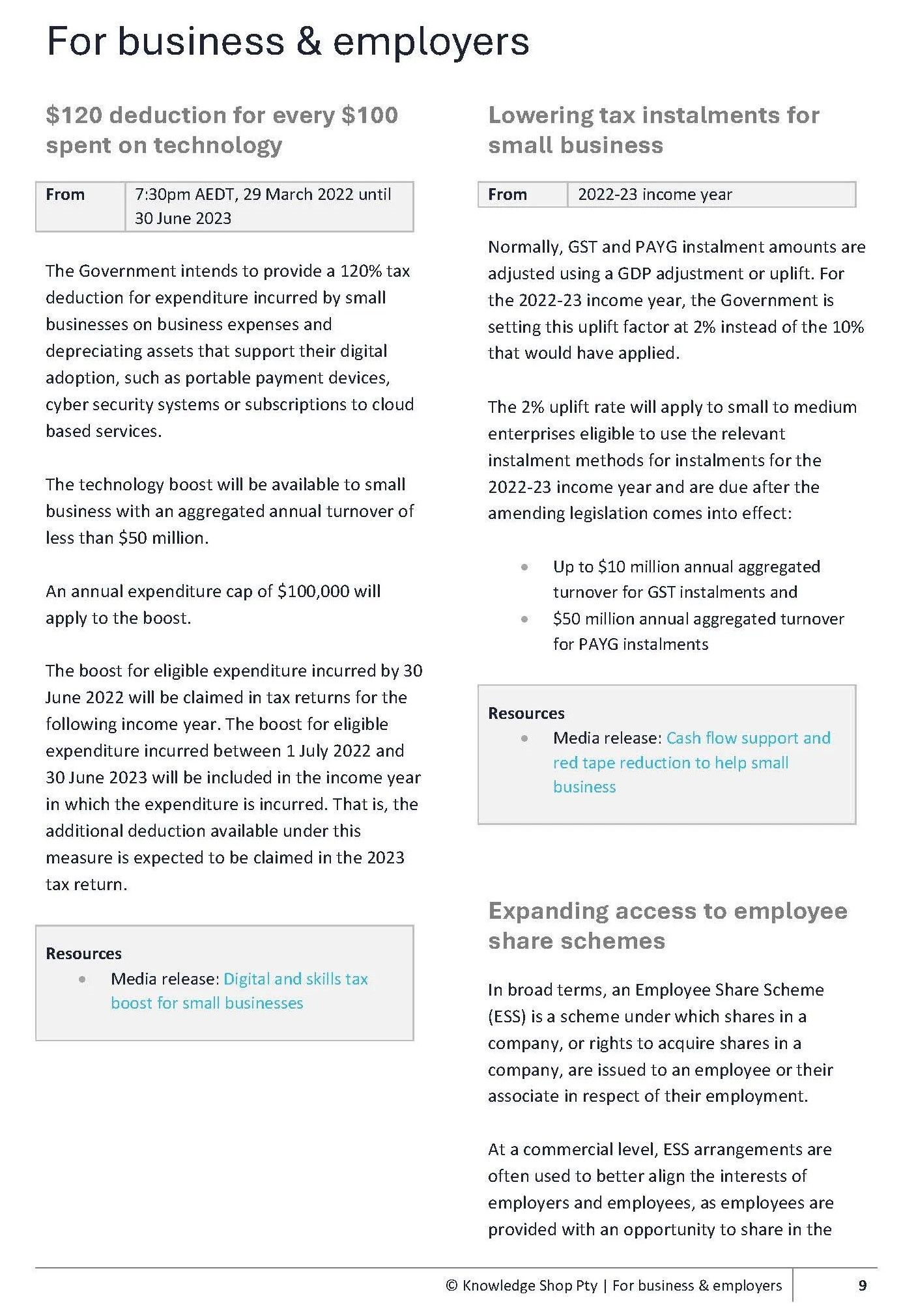 Text Document About Tax Deductions and Employee Share Schemes for Businesses and Employers — Wright Partners in Dubbo, NSW