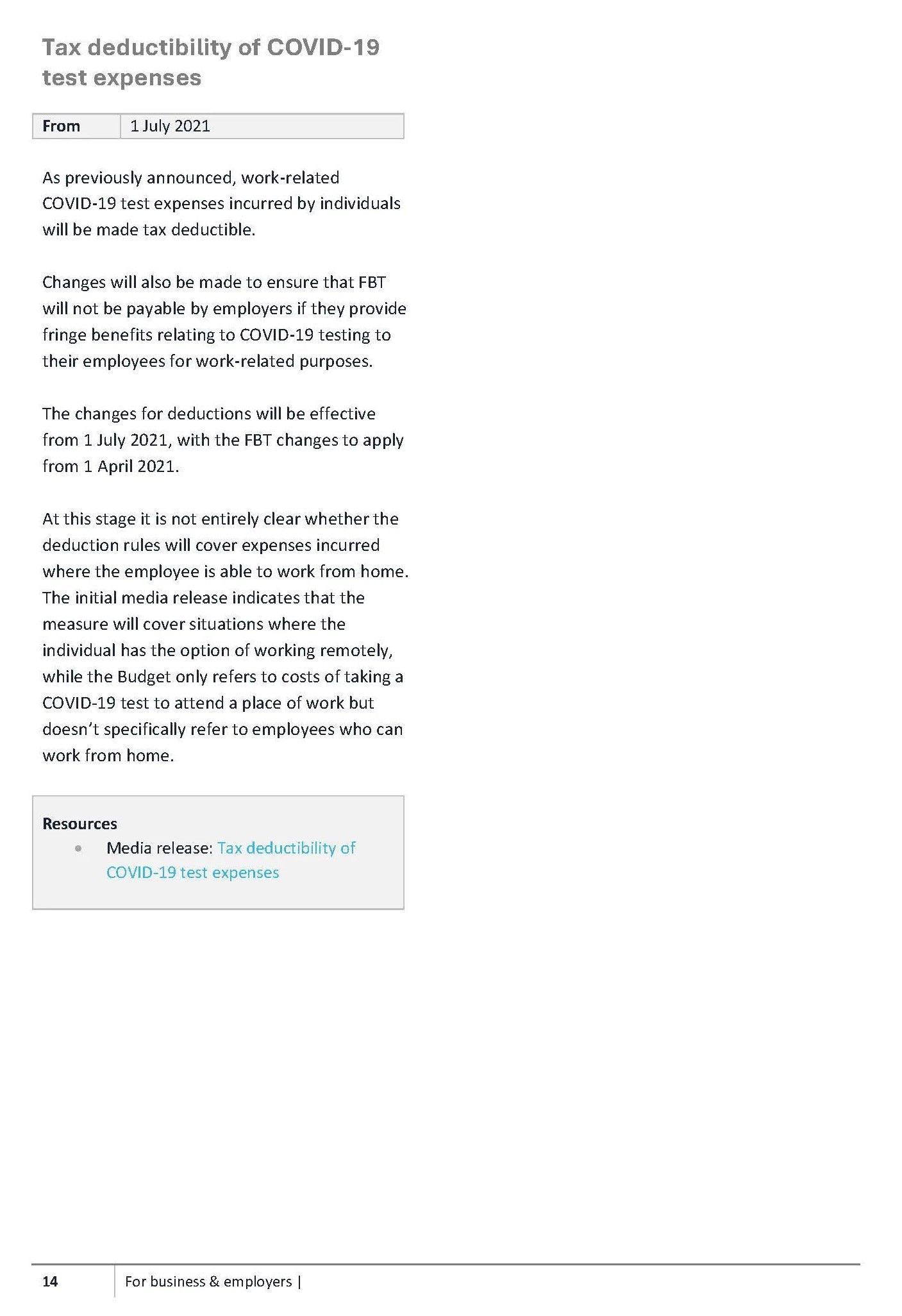 Text About Covid-19 Test Expense Tax Deductibility, Including Effective Date and Changes — Wright Partners in Dubbo, NSW