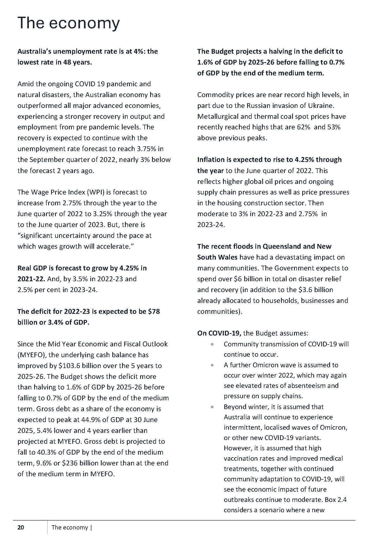 Text from A Report Titled the Economy Discussing Economic Indicators and Trends in Australia — Wright Partners in Dubbo, NSW