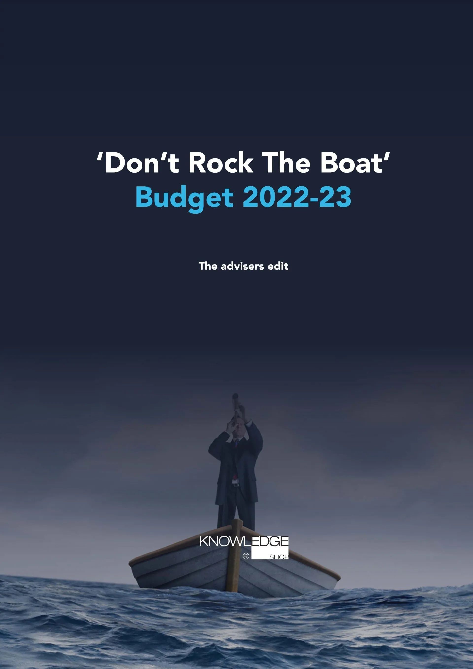 Budget Report Cover: Person in A Boat on Rough Water, Pointing a Rifle, with Text Overlay — Wright Partners in Dubbo, NSW