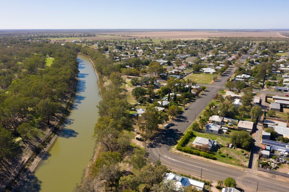 Aerial View of A Town Next to A Wide Waterway — Wright Partners in Bourke, NSW