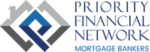Logo for Priority Financial Network, featuring a stylized house icon composed of grey and blue geometric shapes.