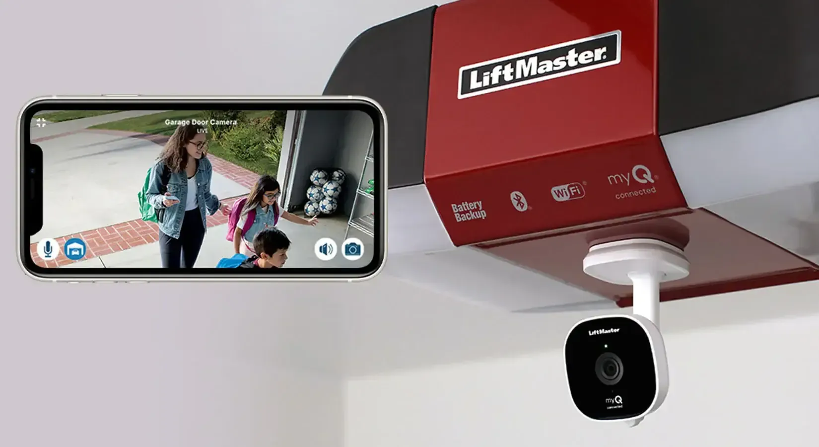 LifeMaster garage door opener with camera and phone app showing live video feed