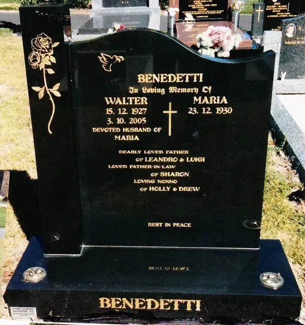 All Polished Rounded Headstone with Black Granite All Polished Base | South Gippsland, VIC | Barry Wakley