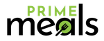 a logo for prime meals with a fork in the middle .