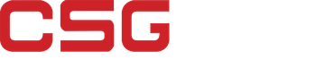 The csg logo is red and white on a white background.