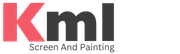 Logo for Kml Screen And Painting with a red "K" and dark gray "ml," followed by the text "Screen And Painting."