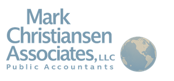 Logo for Mark Christiansen Associates, LLC, Public Accountants, with a globe icon.
