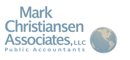 Logo for Mark Christiansen Associates, LLC, Public Accountants, with a globe icon.