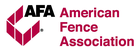 Logo of the American Fence Association; AFA in black, geometric shape and text in dark pink.