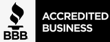 BBB Accredited Business logo: black flame and lettering on white and black background.