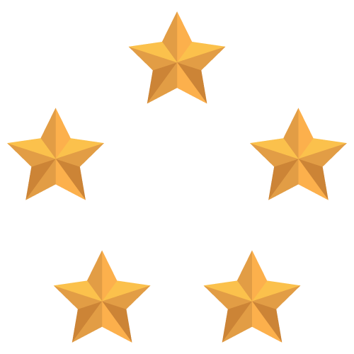 Five gold stars arranged in a star shape on a white background.