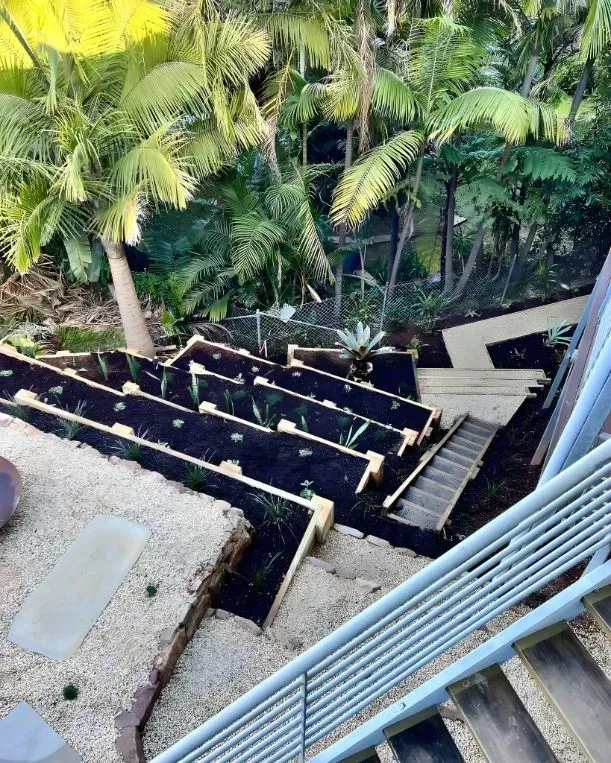 High-Angle View of A Sloped Backyard  — Creative Landscapes Coffs Harbour in Korora, NSW