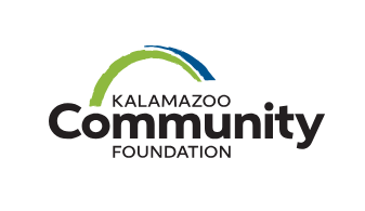 A logo for the kalamazoo community foundation with a rainbow in the middle.