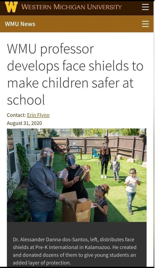 A professor at western michigan university is developing face shields to make children safer at school.