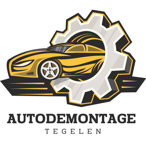 Gele auto in een tandwiel, met daaronder de tekst 