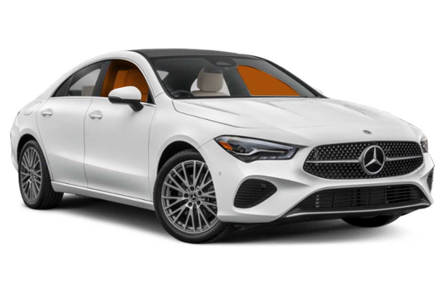 A white mercedes benz cla class is shown on a white background.