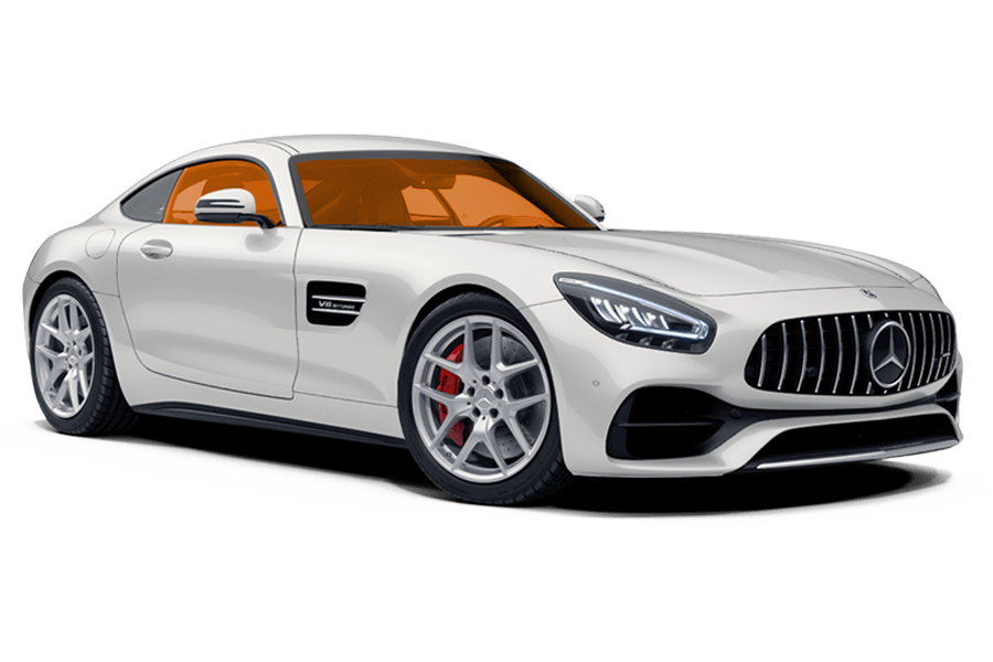 A white mercedes amg gt is shown on a white background.