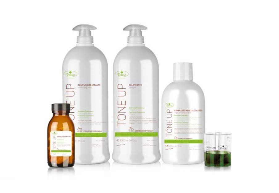 Un gruppo di bottiglie con la parola tono su di esse