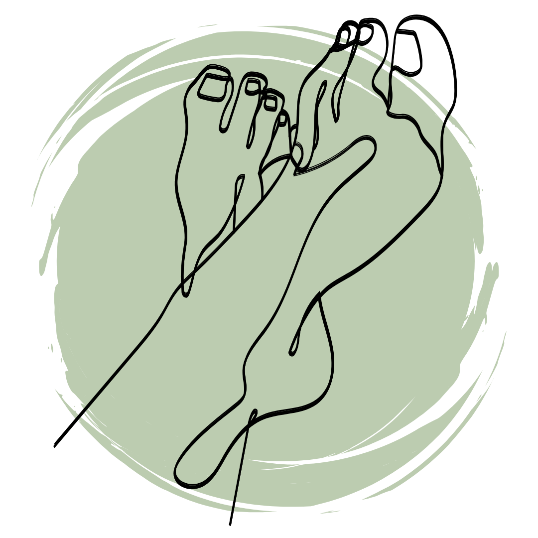 Un disegno del piede di una persona con uno sfondo verde