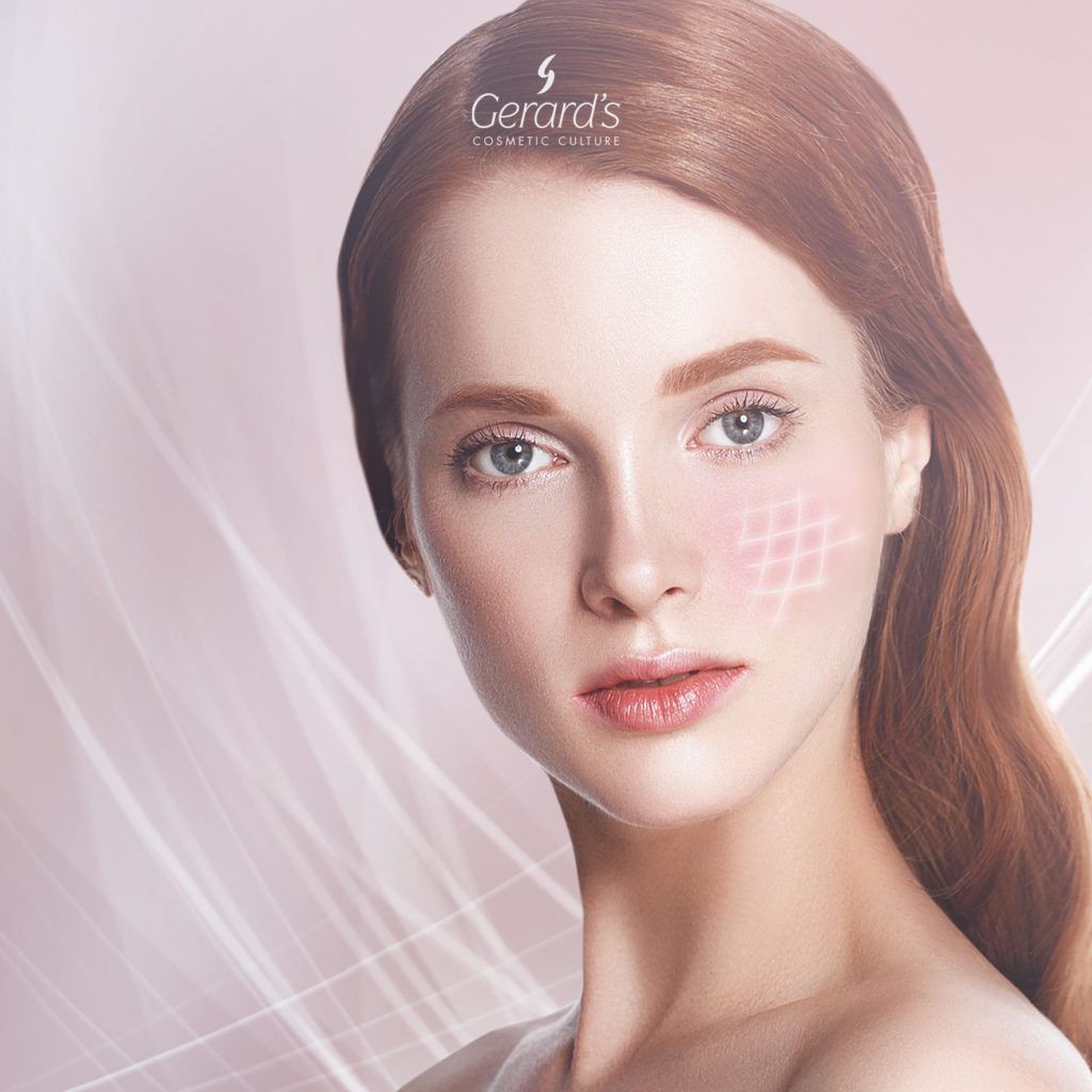 Un primo piano del volto di una donna con la parola gerard's in alto