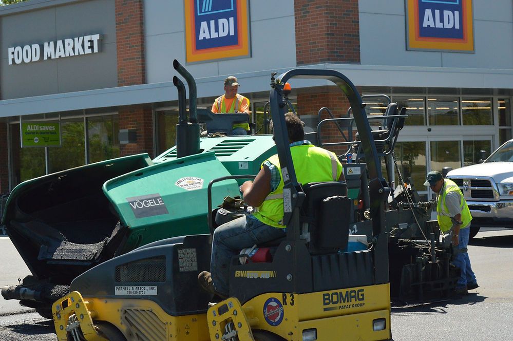 Asphalt Road Under Construction in Front of ALDI Store — Cambridge, OH — Parnell & Associates