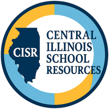 Logo of Central Illinois School Resources, featuring Illinois outline, CISR initials.