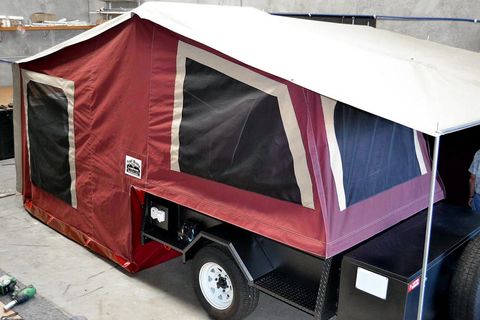 Striped camper trailer — Glenvale Canvas Pty Ltd in Wilsonton, QLD