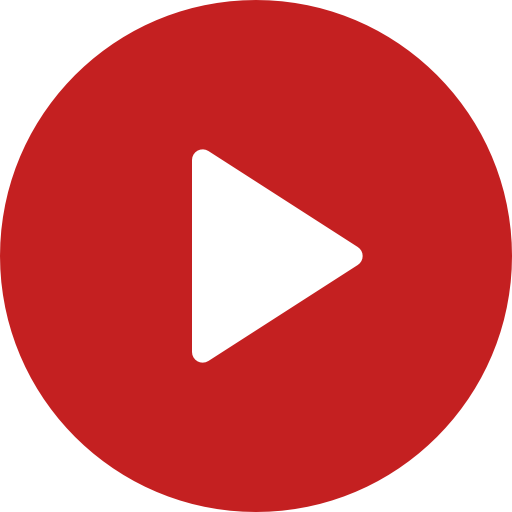 A red play button with a white triangle inside of it.