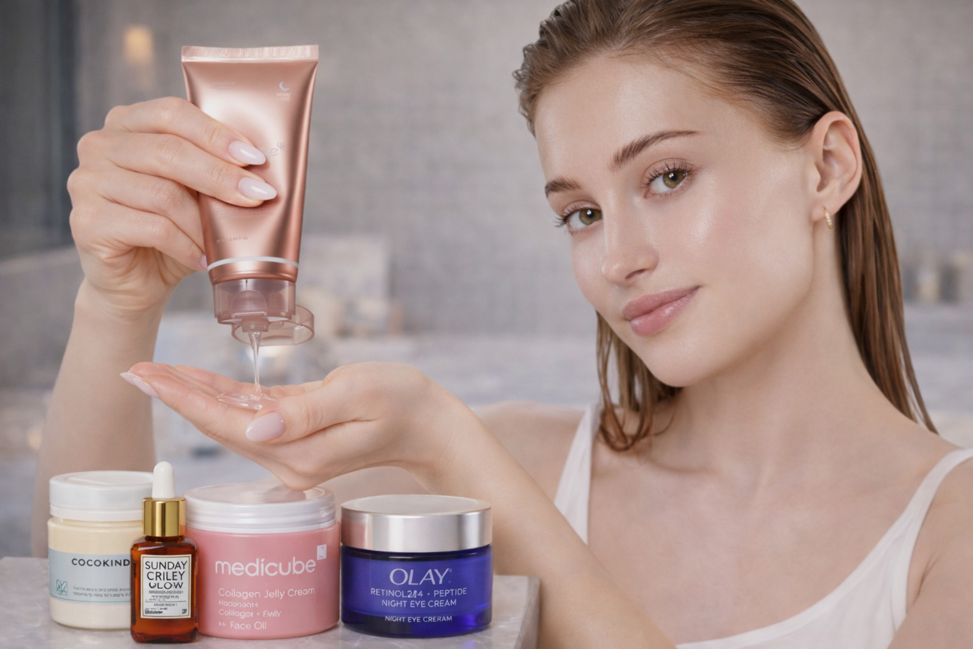 medicube overnight jelly mask at bathroom vanity