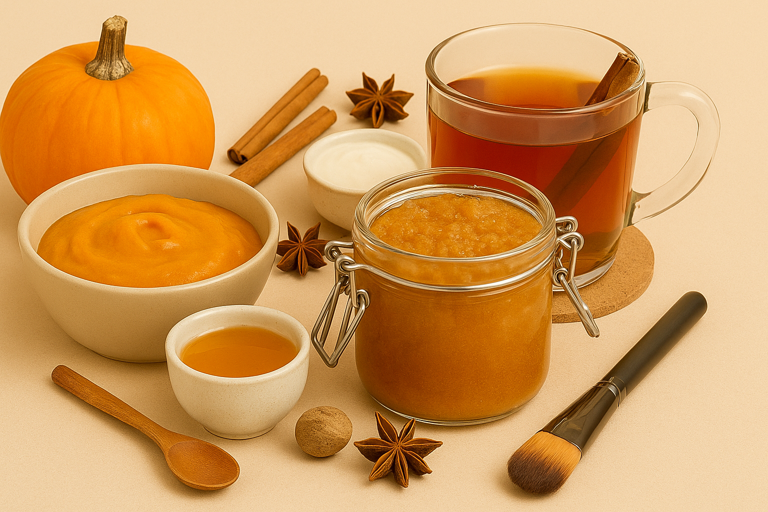 Pumpkin, spices, and ingredients arranged for cooking and enjoyment.