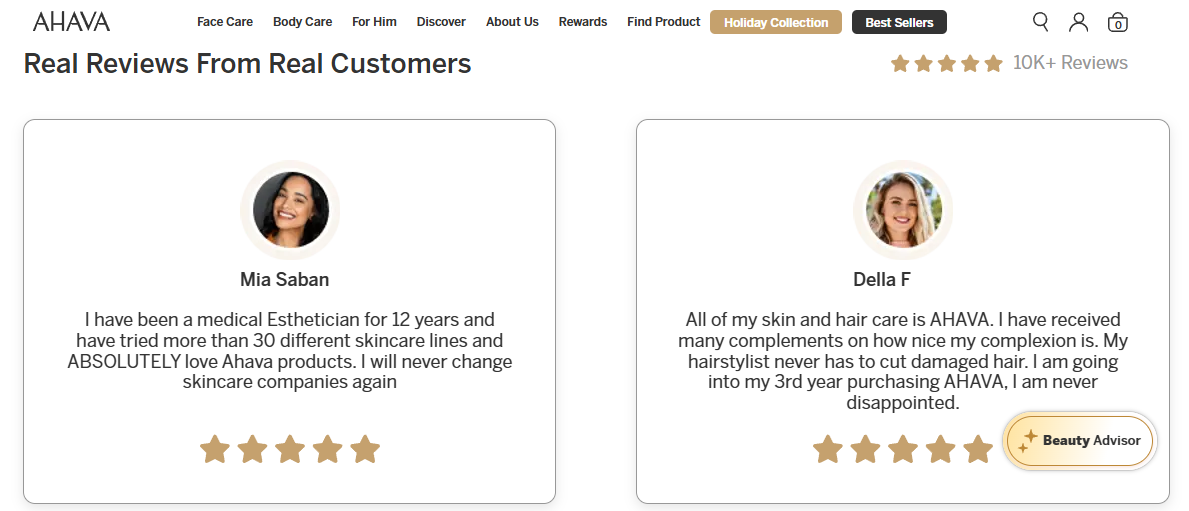 Customer reviews with photos and star ratings.