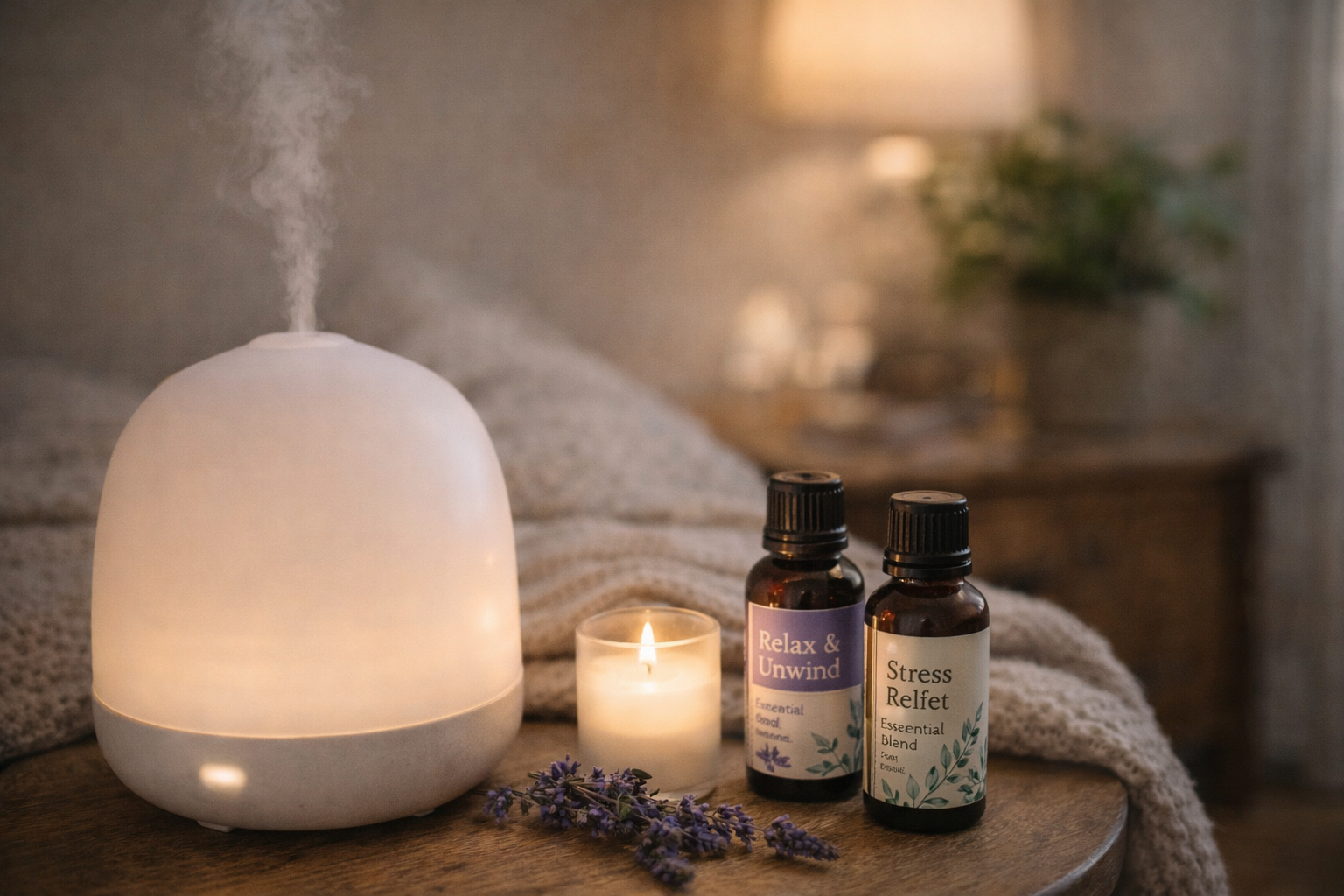 Aromatherapy relaxation scene with diffuser
