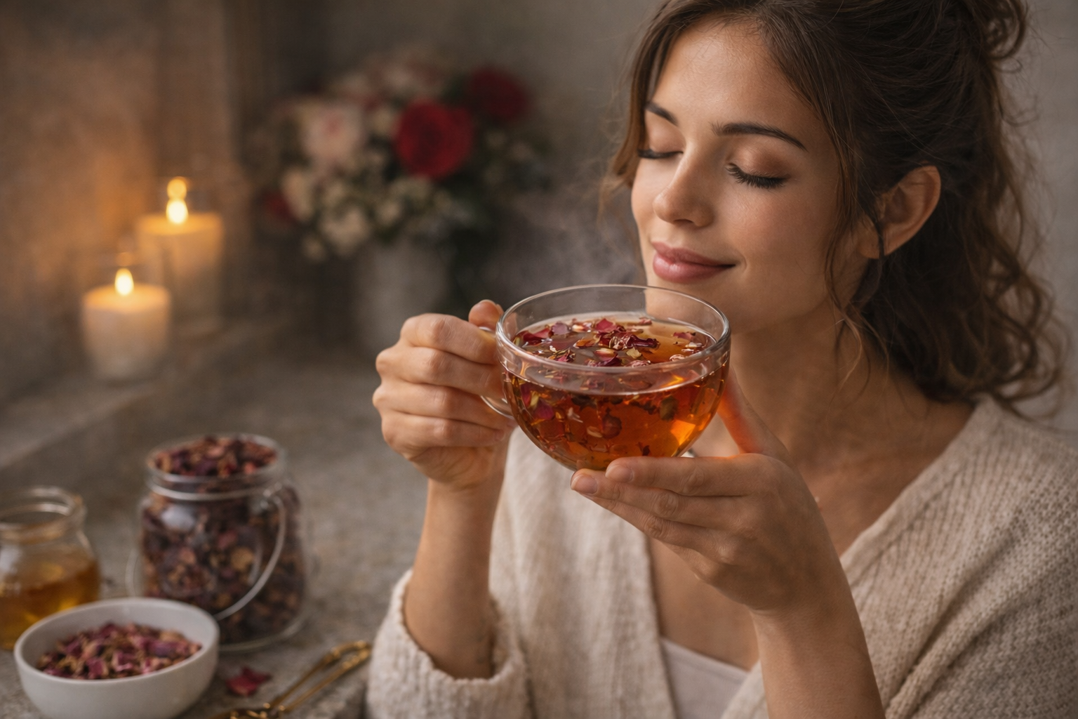 Enjoying rose petal tea