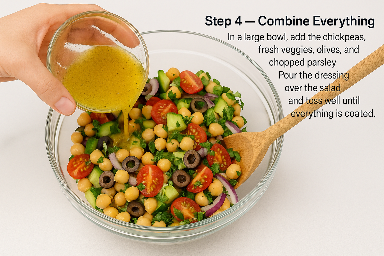 Fresh Mediterranean Salad Tossing Preparation