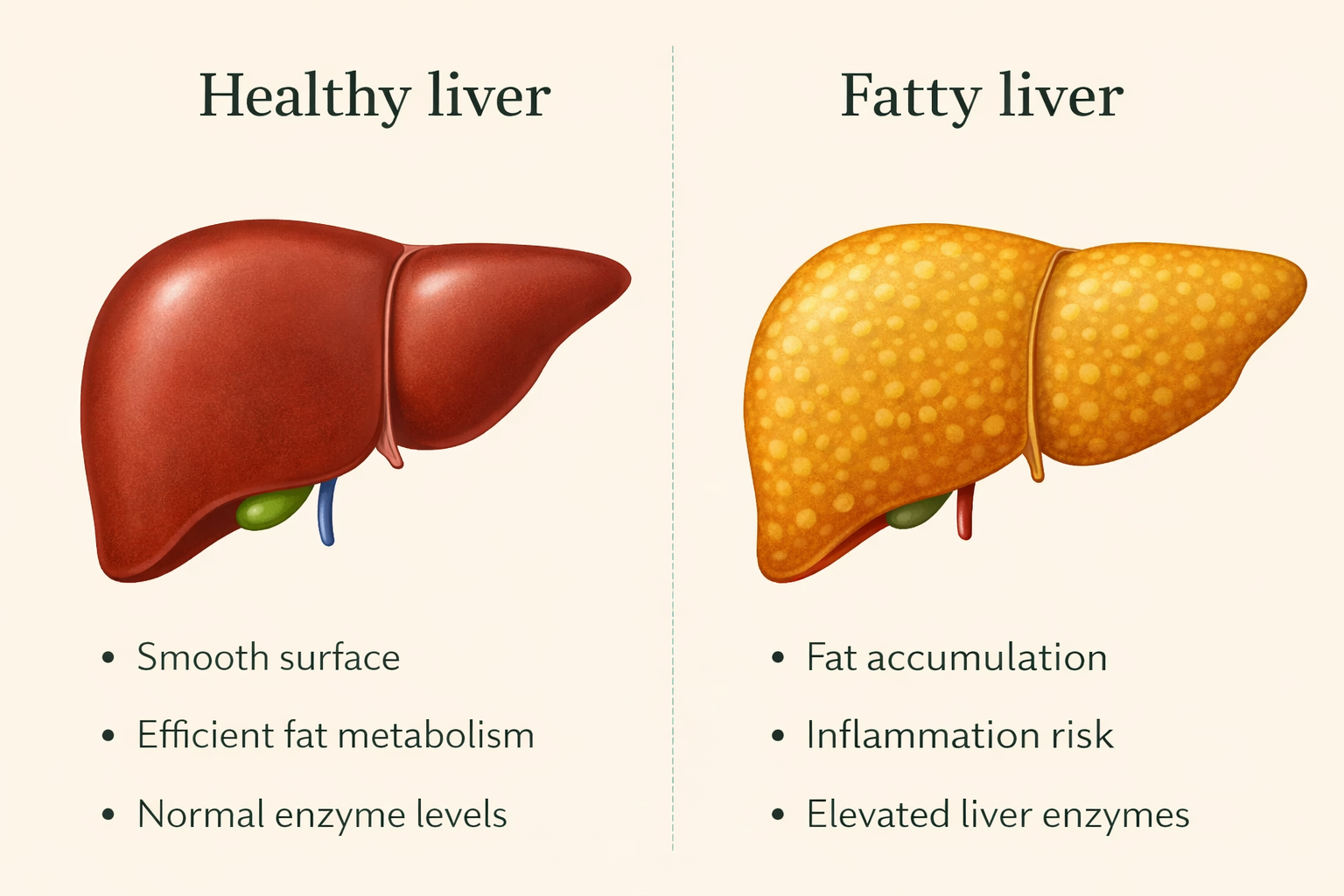 Healthy liver vs fatty liver comparison