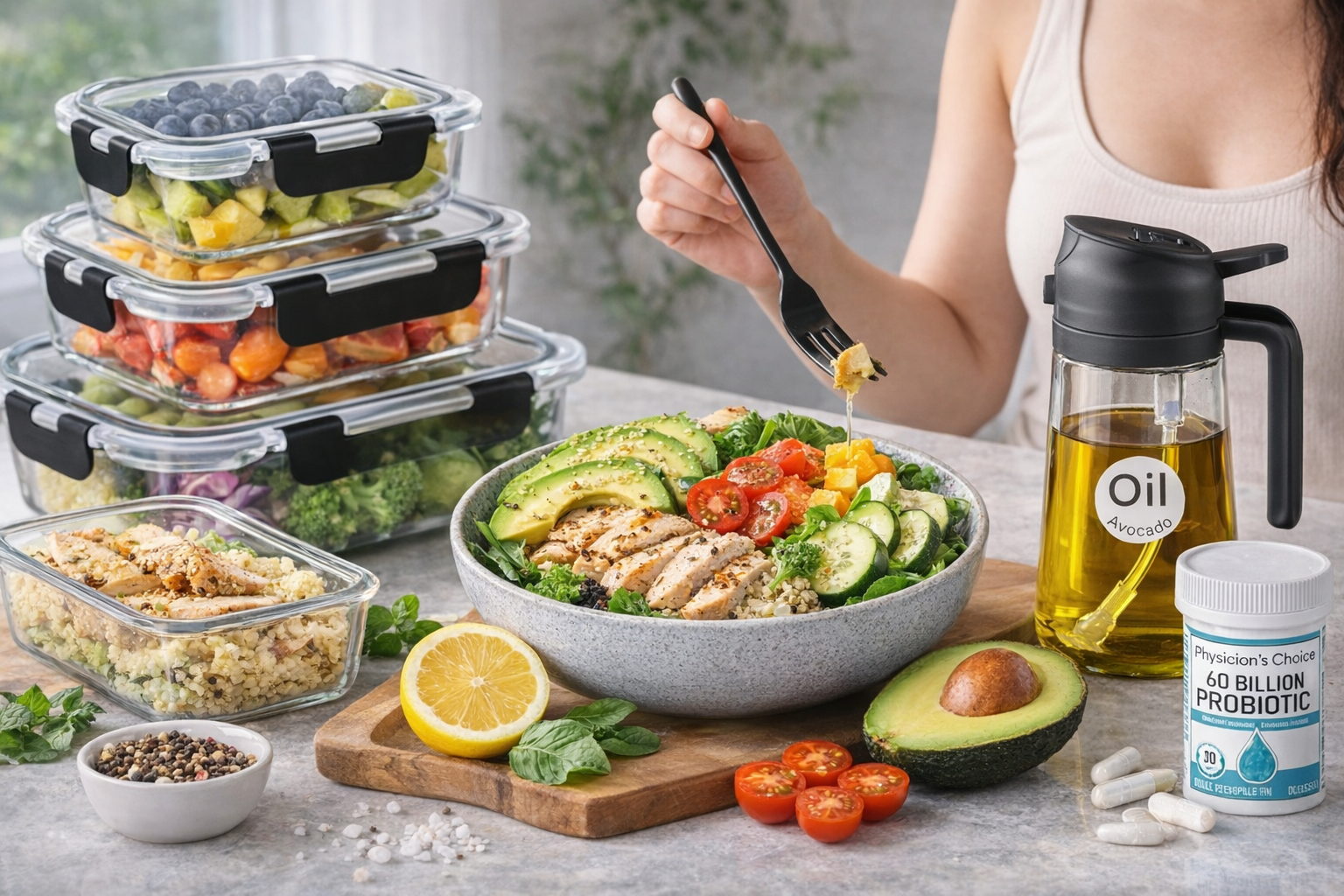 Healthy meal prep and wellness essentials