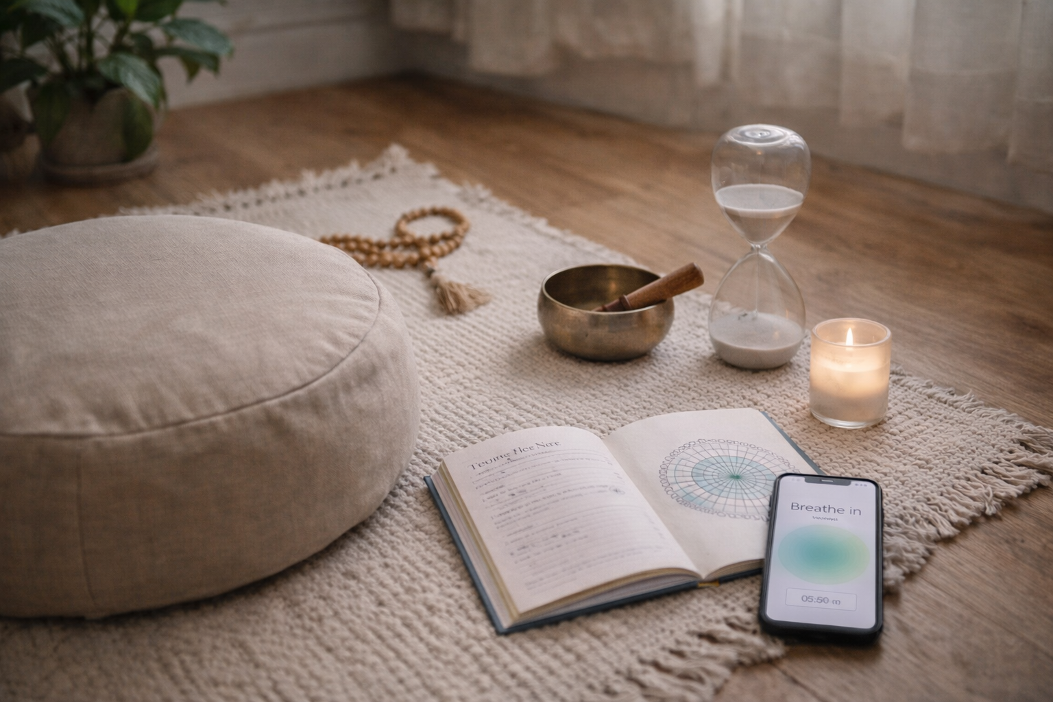 Meditation space with calming essentials