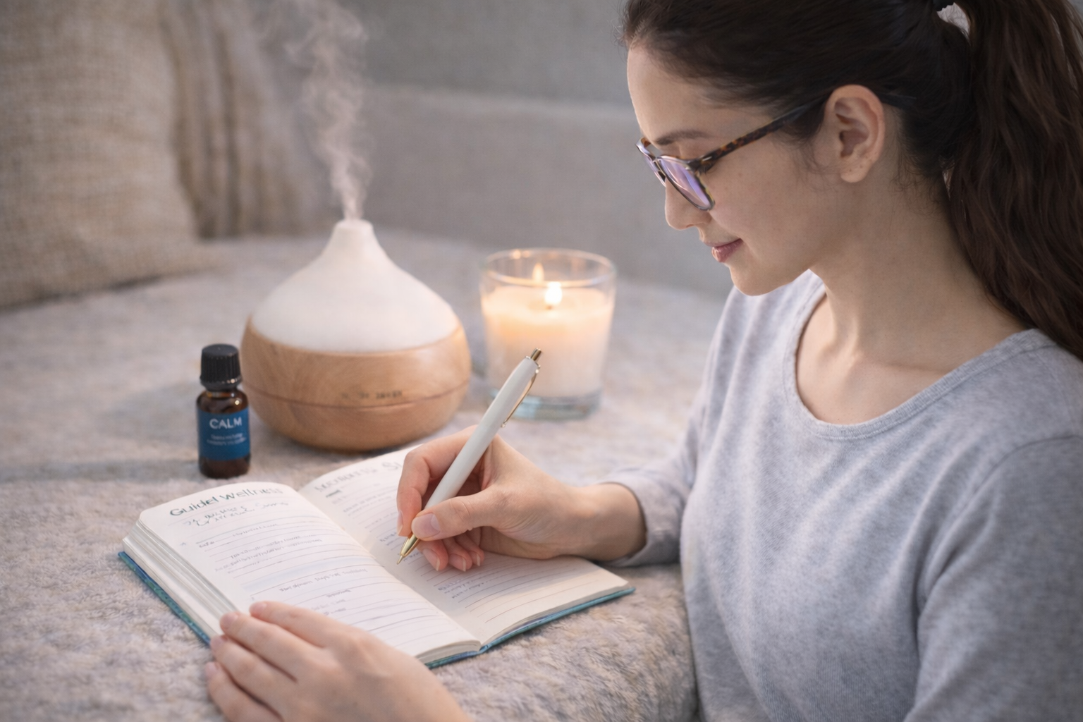 Mindful journaling in a cozy space