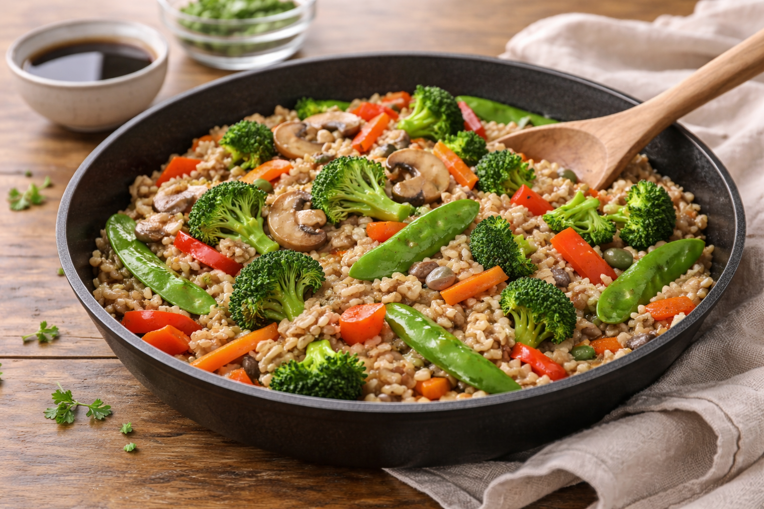 Oil-Free Brown Rice Stir Fry