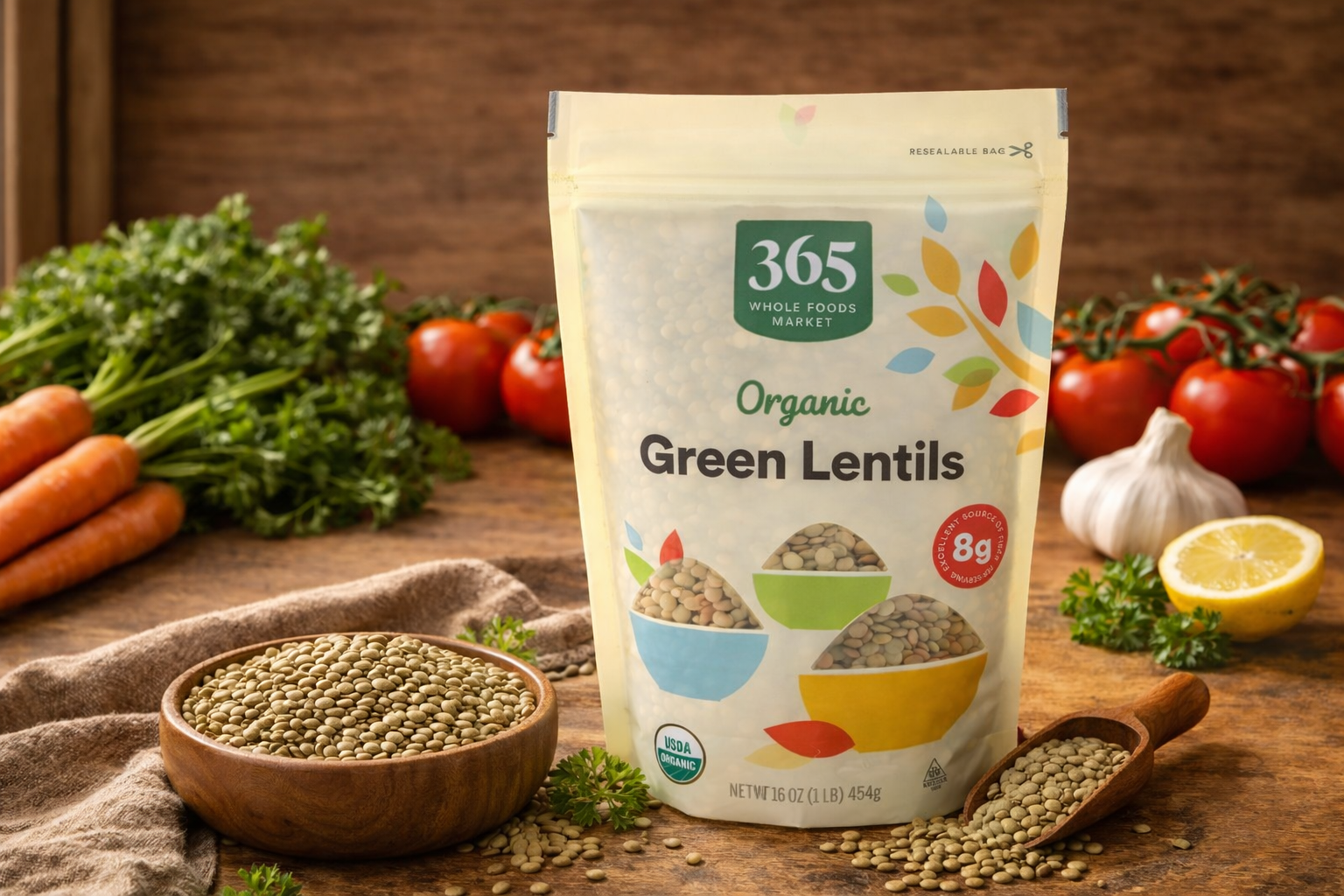 Organic lentils with fresh ingredients
